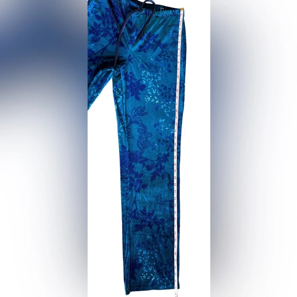 NWT Natori Lush Peony Velour Pajama Set Floral Blue Size Small - Picture 11 of 15